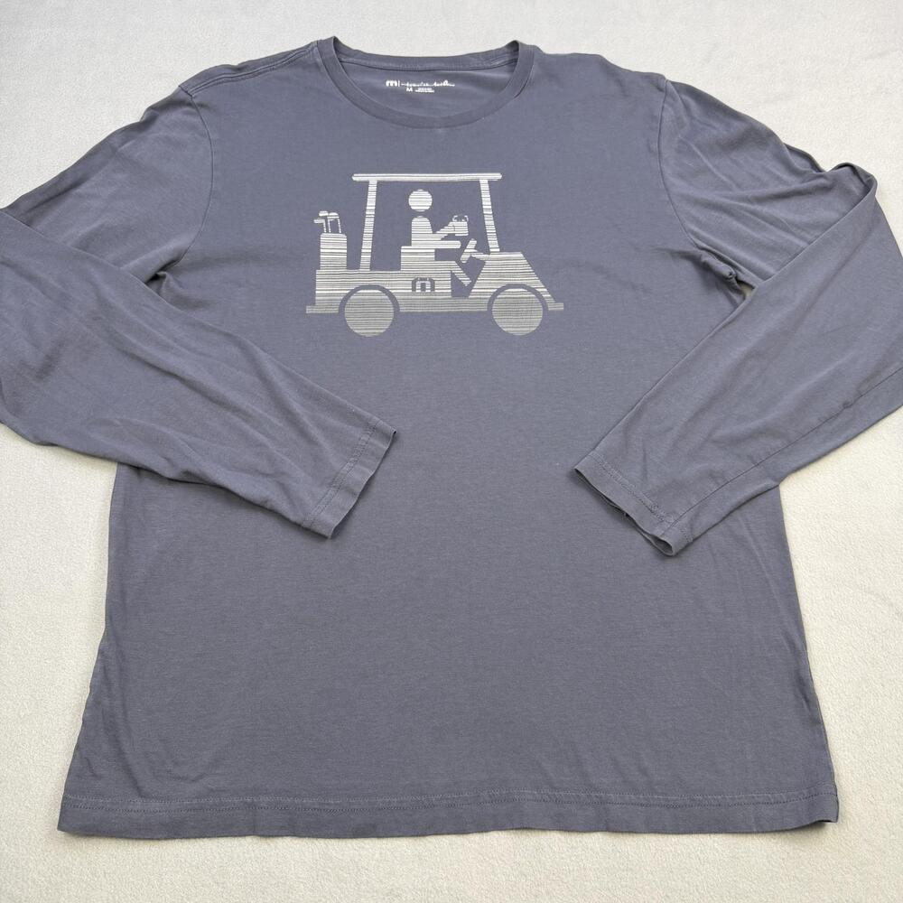 Travis Mathew Shirt Mens Medium Gray Golf Cart Graphic Long Sleeve Tee Pima